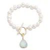Pearls Of The Orient Online Women's Blue / White Clara White Irregular Cultured Freshwater Pearl Bracelet With An Aqua Chalcedon In Multi