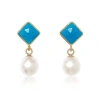 Pearls Of The Orient Online Women's Blue / White Nova Diamond-shaped Turquoise & Cultured Freshwater Pearl Drop Earrings In Multi