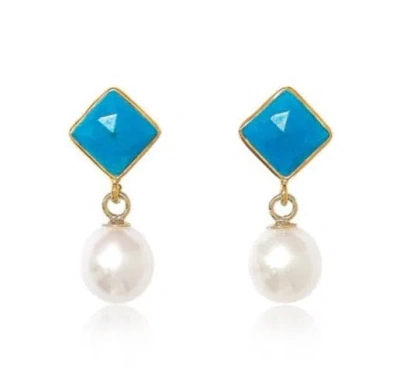 Pearls Of The Orient Online Women's Blue / White Nova Diamond-shaped Turquoise & Cultured Freshwater Pearl Drop Earrings In Multi
