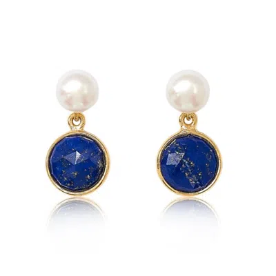 Pearls Of The Orient Online Women's Blue / White Nova Lapis Lazuli & Cultured Freshwater Pearl Drop Earrings In Multi