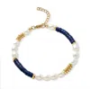 Pearls Of The Orient Online Women's Blue / White Nova Oval Cultured Freshwater Pearl Bracelet With Lapis & Gold Beads