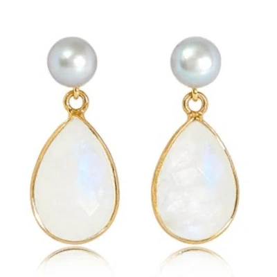 Pearls Of The Orient Online Women's Clara Grey Cultured Freshwater Pearl & Moonstone Drop Earrings In Gray