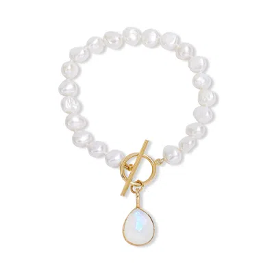 Pearls Of The Orient Online Women's Clara White Cultured Freshwater Pearl Bracelet With A Moonstone Drop Pendant