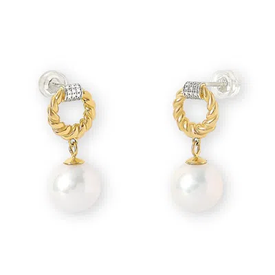 Pearls Of The Orient Online Women's Credo Twisted Gold Circle Stud Earrings With Sparkle & Cultured Freshwater Pearl Drops
