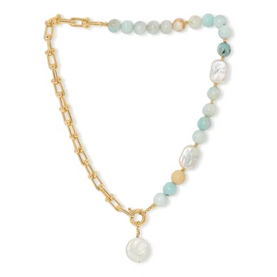 Pearls Of The Orient Online Women's Gold / Blue Clara Chunky Gold Chain & Amazonite Necklace With Cultured Freshwater Pearl Drop In Multi