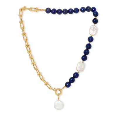 Pearls Of The Orient Online Women's Gold / Blue Clara Chunky Gold Chain & Lapis Lazuli Necklace With Cultured Freshwater Pearl D In Multi