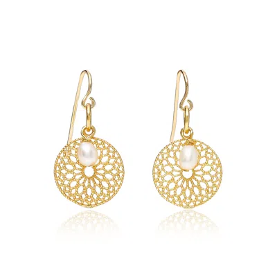 Pearls Of The Orient Online Women's Gold Credo Disks Earrings With Pearl Drops