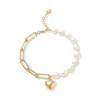 Pearls Of The Orient Online Women's Gold / White Amare Oval Cultured Freshwater Pearl & Gold Chain Bracelet With Gold Heart