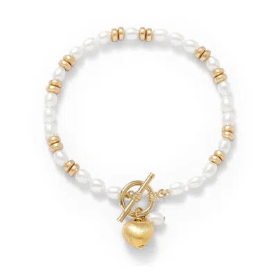 Pearls Of The Orient Online Women's Gold / White Amare White Cultured Freshwater Pearl Bracelet With Gold Hematite Beads & A Gol In Multi