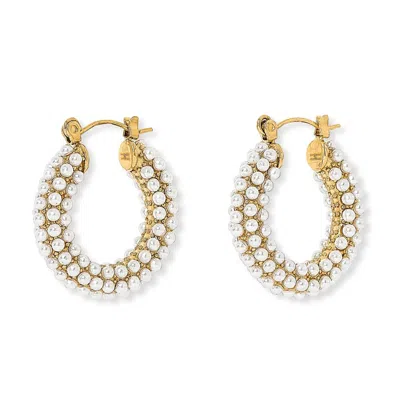 Pearls Of The Orient Online Women's Gold / White Credo Chunky Gold Plated Hoop Earrings With Small Mother Of Pearl Beads In Multi