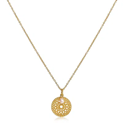 Pearls Of The Orient Online Women's Gold / White Credo Disk Pendant With Cultured Freshwater Pearls Drop In Multi