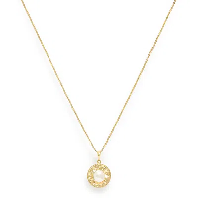 Pearls Of The Orient Online Women's Gold / White Credo Gold Brushed Disk Pendant With Cultured Freshwater Pearl In The Centre In Multi