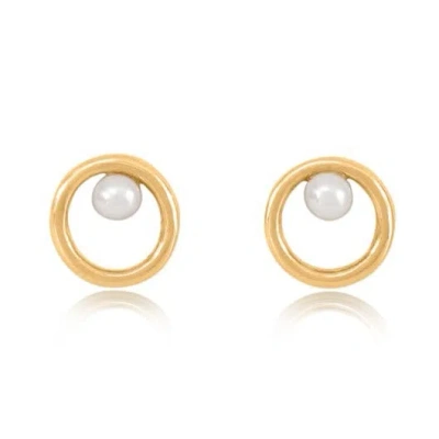 Pearls Of The Orient Online Women's Gold / White Credo Gold Circle Studs With Cultured Freshwater Pearls In Multi