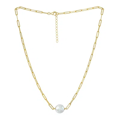 Pearls Of The Orient Online Women's Gold / White Credo Gold Links Chain With Cultured Freshwater Coin Pearl Necklace In Multi