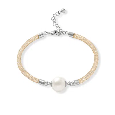 Pearls Of The Orient Online Women's Gold / White Credo Gold Mesh Crystal Bracelet With Cultured Freshwater Pearl In Multi