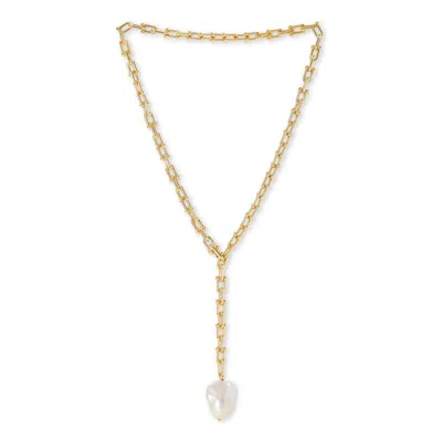 Pearls Of The Orient Online Women's Gold / White Decus Baroque Cultured Freshwater Pearl Drop On Chunky Gold Chain In Multi