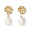Pearls Of The Orient Online Women's Gold / White Decus Molten Gold Stud Earrings With Large Baroque Cultured Freshwater Pearl Dr In Multi