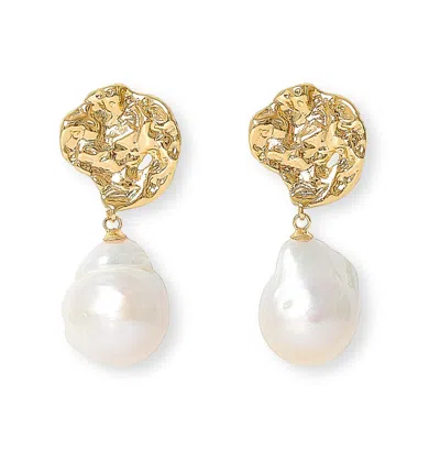 Pearls Of The Orient Online Women's Gold / White Decus Molten Gold Stud Earrings With Large Baroque Cultured Freshwater Pearl Dr In Multi