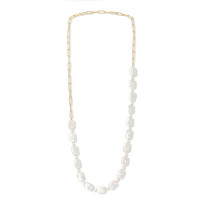 Pearls Of The Orient Online Women's Gold / White Decus Oblong Keishi Pearl Necklace With Gold Plate Chain In Multi