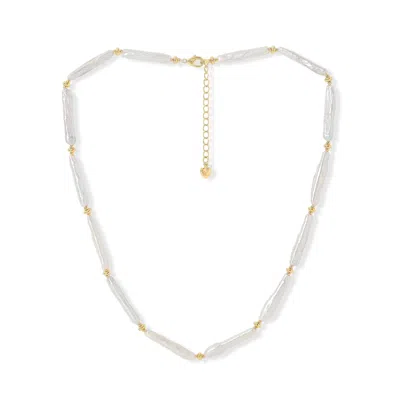 Pearls Of The Orient Online Women's Gold / White Decus White 'stick' Cultured Freshwater Pearl Necklace With Gold Plate Beads In Multi