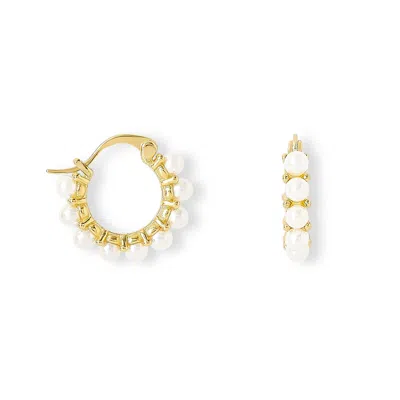 Pearls Of The Orient Online Women's Gold / White Gratia Gold Plated Sterling Silver Huggie Hoop Earrings With Delicate Mother Of In Multi
