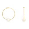 Pearls Of The Orient Online Women's Gold / White Gratia Large Gold Plate Hoop Earrings With Almost Round Cultured Freshwater Pea