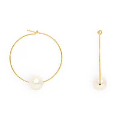 Pearls Of The Orient Online Women's Gold / White Gratia Large Gold Plate Hoop Earrings With Almost Round Cultured Freshwater Pea In Multi