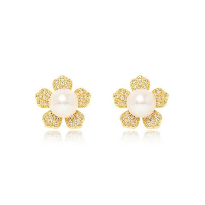 Pearls Of The Orient Online Women's Gold / White Stella Gold Sparkle Flower Studs With Cultured Freshwater Pearls In Multi