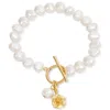 Pearls Of The Orient Online Women's Gold / White Vita Cultured Freshwater Pearl Bracelet With Gold Cherry Blossom Charm In Multi