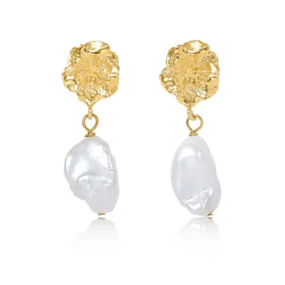 Pearls Of The Orient Online Women's Gold / White Vita Gold Cherry Blossoms & Baroque Cultured Freshwater Pearl Drop Earrings