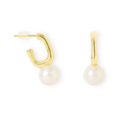 Pearls Of The Orient Online Women's Gratia Thick Gold Plated Silver Stem Earrings With Round Cultured Freshwater Pearls