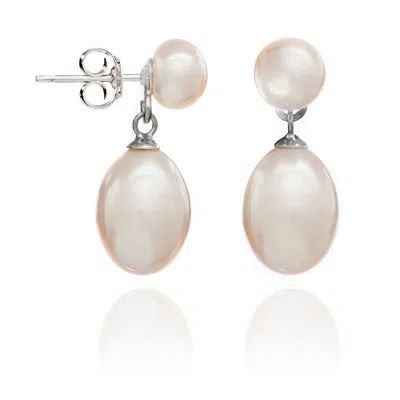 Pearls Of The Orient Online Women's Gratia White Button Cultured Freshwater Pearl Stud With Teardrop Earrings