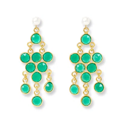 Pearls Of The Orient Online Women's Green Clara Cultured Freshwater Pearl Earrings & Emerald Chandelier Earrings