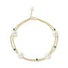Pearls Of The Orient Online Women's Green / Gold Credo Fine Double Chain Bracelet With Cultured Freshwater Pearls & Emeralds