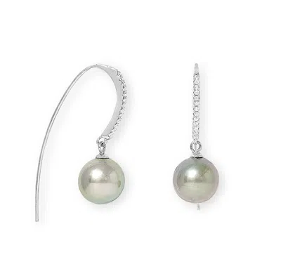 Pearls Of The Orient Online Women's Green Margarita Tahitian Cultured Pearl Drop Earrings On Long Pave Hooks