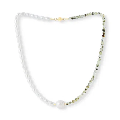 Pearls Of The Orient Online Women's Green / White Nova Single Strand Prenite & Cultured Freshwater Pearl Necklace In Multi