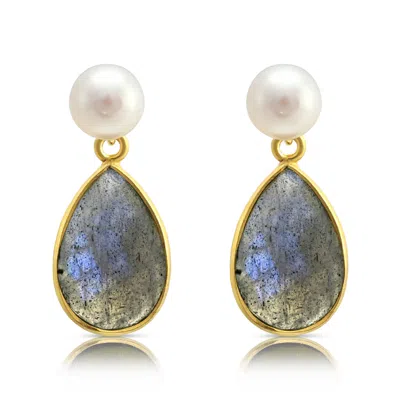 Pearls Of The Orient Online Women's Neutrals / White Clara Cultured Freshwater Pearl & Labradorite Drop Earrings In Gray