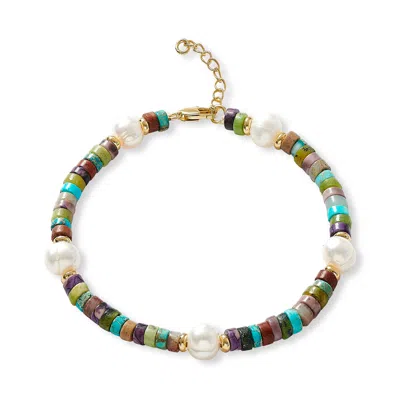 Pearls Of The Orient Online Women's Nova Oval Cultured Freshwater Pearl Bracelet With Blue Mix Jasper & Gold Beads