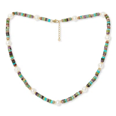 Pearls Of The Orient Online Women's Nova Oval Cultured Freshwater Pearl Necklace With Blue Mix Jasper & Gold Beads