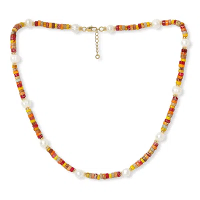 Pearls Of The Orient Online Women's Nova Oval Cultured Freshwater Pearl Necklace With Orange Mix Jasper & Gold Beads