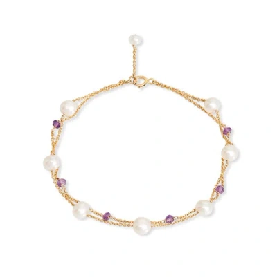 Pearls Of The Orient Online Women's Orange / Gold Credo Fine Double Chain Bracelet With Cultured Freshwater Pearls & Amethyst