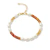Pearls Of The Orient Online Women's Orange / White / Gold Nova Oval Cultured Freshwater Pearls Bracelet With Orange Jasper & Gol