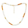 Pearls Of The Orient Online Women's Orange / White Nova Oval Cultured Freshwater Pearls Necklace With Orange Jasper & Gold Beads In Multi