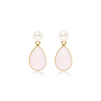 Pearls Of The Orient Online Women's Pink / White Clara Cultured Freshwater Pearls & Pink Chalcedony Drop Earrings In Multi