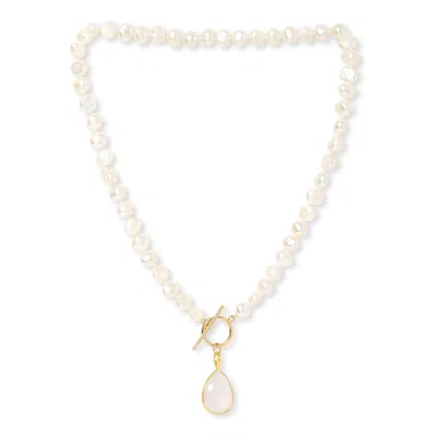 Pearls Of The Orient Online Women's Pink / White Clara Cultured Irregular Freshwater Pearl Necklace With Rose Quartz Drop In Multi