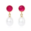 Pearls Of The Orient Online Women's Red / White Clara Ruby Quartz & Cultured Freshwater Pearl Drop Earrings In Multi
