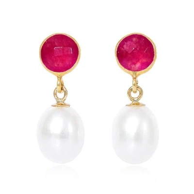 Pearls Of The Orient Online Women's Red / White Clara Ruby Quartz & Cultured Freshwater Pearl Drop Earrings In Multi