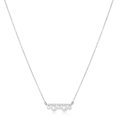 Pearls Of The Orient Online Women's Silver / White Stella Cultured Freshwater Pearl & Cubic Zirconia Bar Pendant In Multi