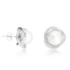 Pearls Of The Orient Online Women's Silver / White Stella Cultured Freshwater Pearl Stud Earrings With Pave Swirl Surround In Multi
