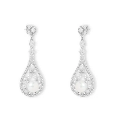Pearls Of The Orient Online Women's Silver / White Stella Vintage Style Pave Teardrop Earrings With Cultured Freshwater Pearls In Multi